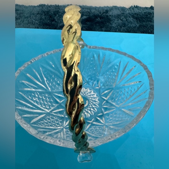 Crystal Candy Dish With Rope Gold Plated Handle - Picture 11 of 12